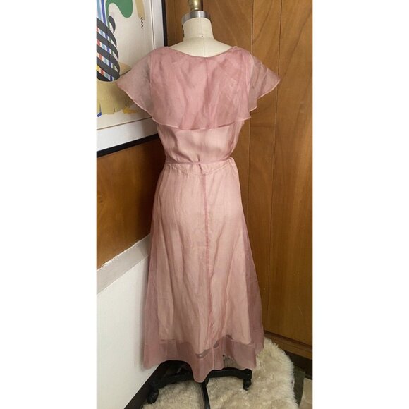 Reformation Cannes Dress Size L pink Wrap ruffle chiffon sheer rayon viscose - Picture 9 of 9